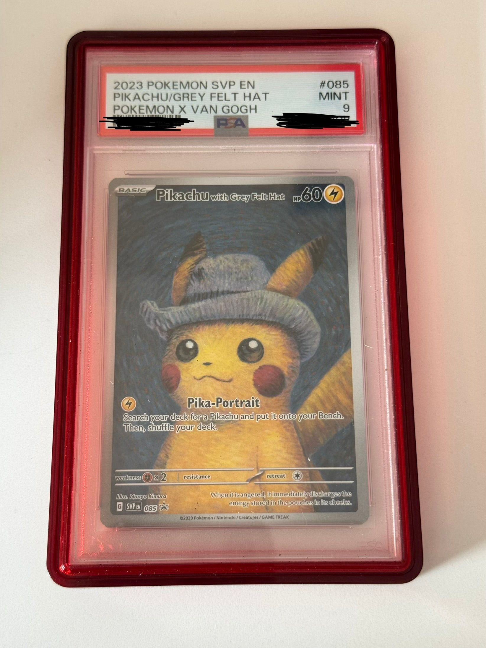 Pikachu with grey felt hat “Van Gogh” PSA 9